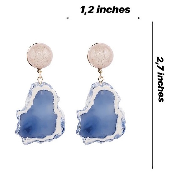 Acrylic Stone Blue Earrings - Picture 3 of 6